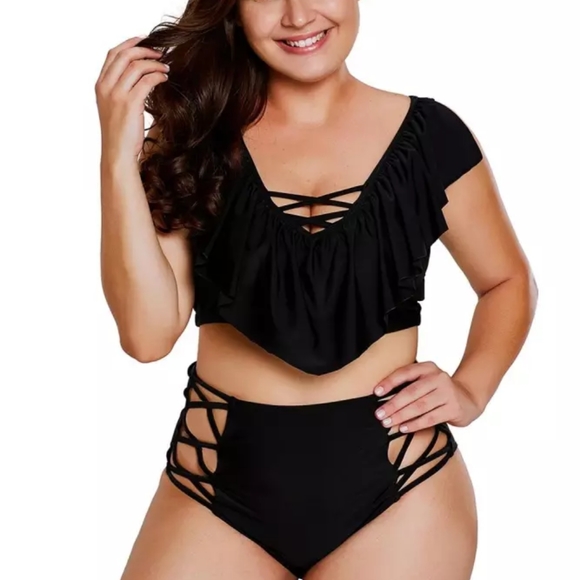 Women's Elegant Black Tankini Swimsuit Set